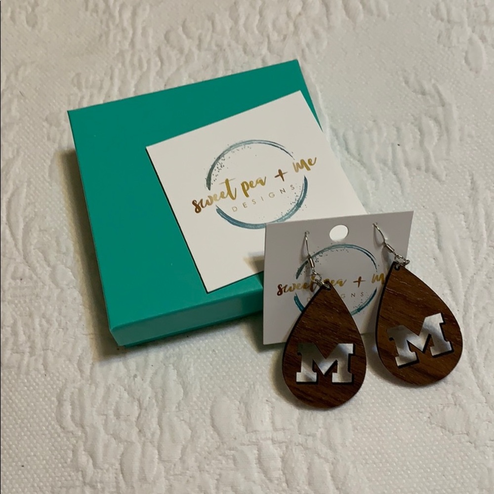 Sweet pea + me U of Michigan wood dangle earrings